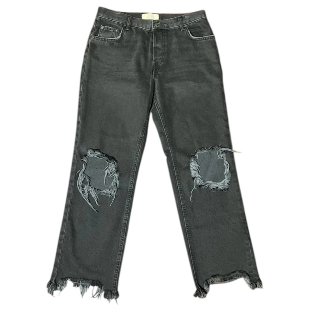 Free People Distressed Black Cropped Ankle Jeans